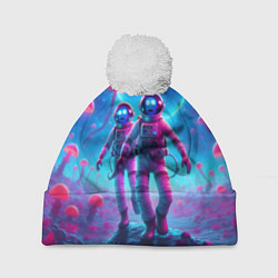 Шапка с помпоном Астронавты Морти и Рик на планете розовых неоновых, цвет: 3D-белый