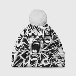 Шапка с помпоном Свирепые лица и молнии - нейроарт, цвет: 3D-белый