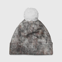 Шапка с помпоном Абстракция - gray stone, цвет: 3D-белый