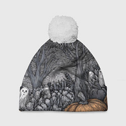 Шапка с помпоном Осенние шалости духов, цвет: 3D-белый
