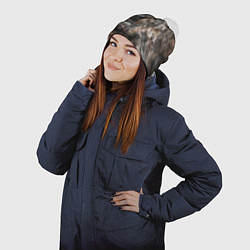 Шапка с помпоном Абстракция - brown darkness, цвет: 3D-белый — фото 2