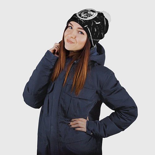 Шапка c помпоном Ювентус краски штрихи / 3D-Белый – фото 2