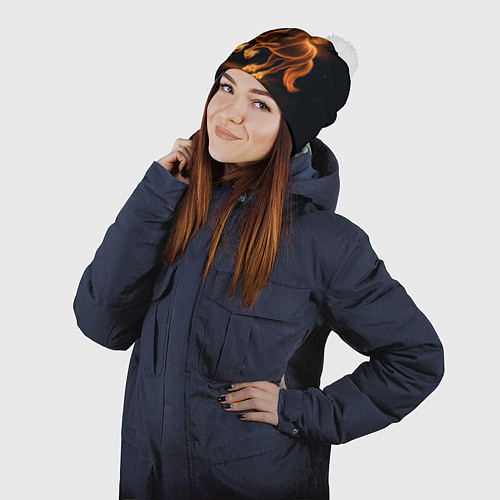 Шапка c помпоном Китайский огненный жеребец / 3D-Белый – фото 2