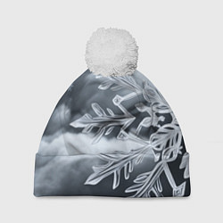 Шапка с помпоном Снежинка на черно белое, цвет: 3D-белый