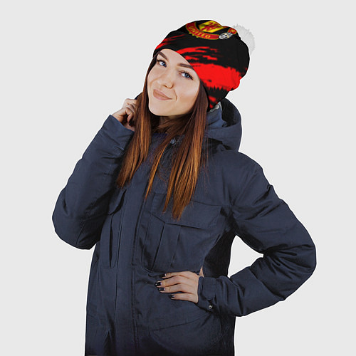 Шапка c помпоном Манчестер Юнайтед x Ювентус краски / 3D-Белый – фото 2