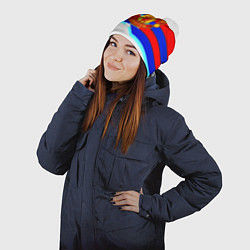 Шапка с помпоном Манчестер Юнайтед полосы геометрия, цвет: 3D-белый — фото 2