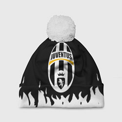 Шапка с помпоном Ювентус белый огонь текстура, цвет: 3D-белый