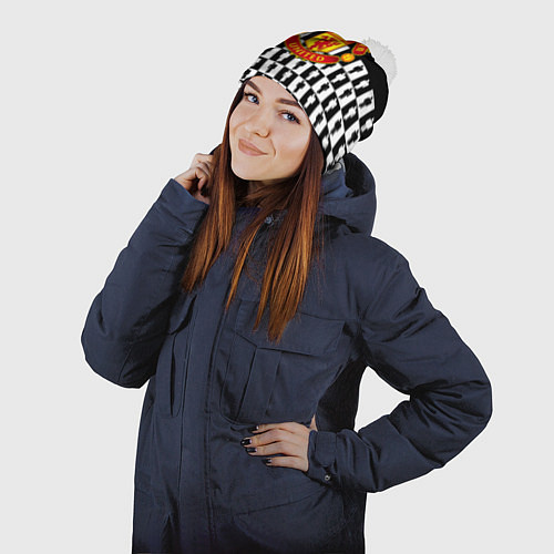 Шапка c помпоном Манчестер Юнайтед люди паттерн / 3D-Белый – фото 2