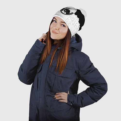 Шапка c помпоном Реал Мадрид лого ночь текстура / 3D-Белый – фото 2