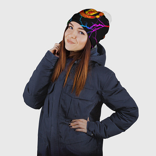 Шапка c помпоном Манчестер Юнайтед неоновые молнии / 3D-Белый – фото 2