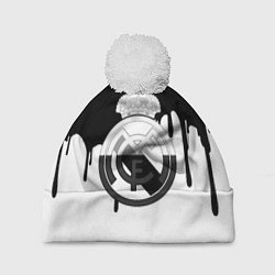 Шапка с помпоном Реал Мадрид жидкие краски текстура, цвет: 3D-белый