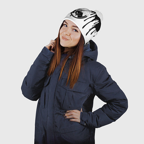 Шапка c помпоном Реал Мадрид жидкие краски текстура / 3D-Белый – фото 2