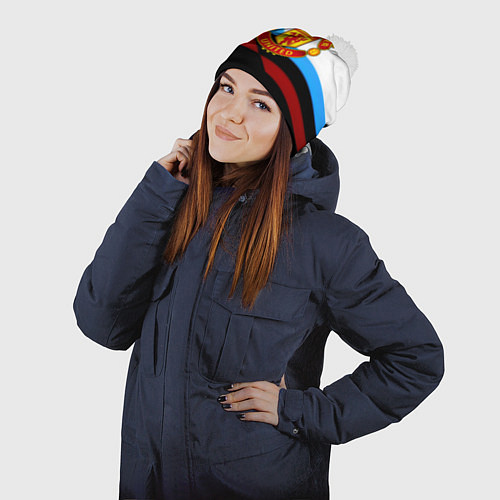 Шапка c помпоном Манчестер Юнайтед геометрия спорт / 3D-Белый – фото 2