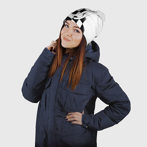 Шапка c помпоном Ювентус клетка краски / 3D-Белый – фото 2