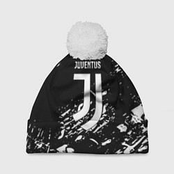 Шапка с помпоном Juventus белые штрихи красок, цвет: 3D-белый