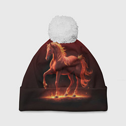 Шапка c помпоном Узор с конем огнем