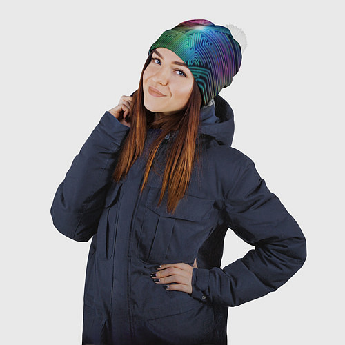 Шапка c помпоном Линейная графика / 3D-Белый – фото 2