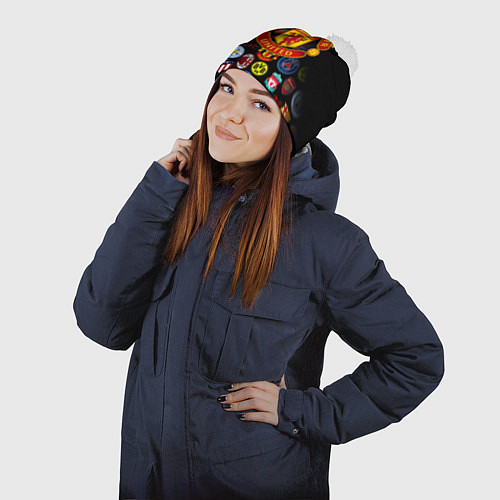 Шапка c помпоном Манчестер логотипы команд / 3D-Белый – фото 2