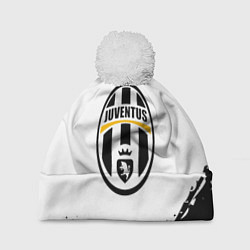 Шапка с помпоном Ювентус краски черно белые всплеск, цвет: 3D-белый