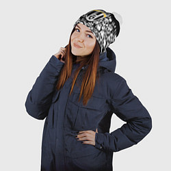 Шапка с помпоном Ювентус черно белые черепа, цвет: 3D-белый — фото 2