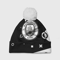 Шапка с помпоном Манчестер сити геометрия блэк, цвет: 3D-белый