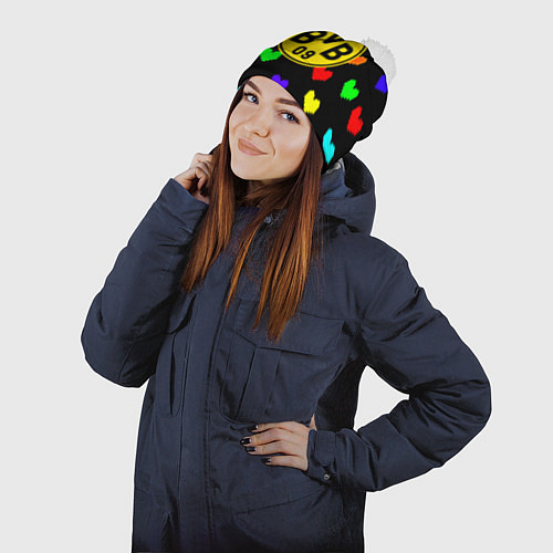 Шапка c помпоном Borussia сердца паттерн / 3D-Белый – фото 2