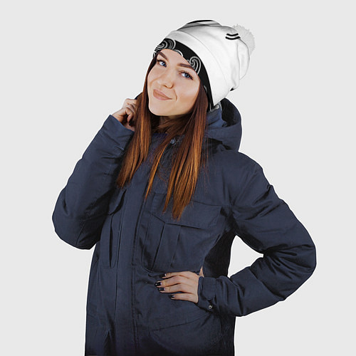 Шапка c помпоном Ювентус геометрия полосы текстура / 3D-Белый – фото 2