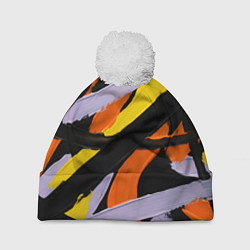 Шапка c помпоном Полоски краски абстракция