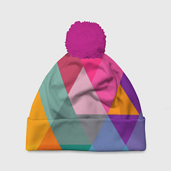 Шапка с помпоном Разноцветные полигоны, цвет: 3D-малиновый