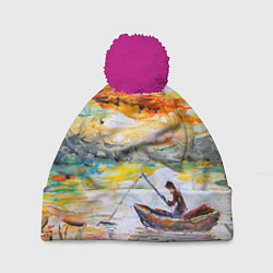 Шапка с помпоном Рыбак на лодке, цвет: 3D-малиновый