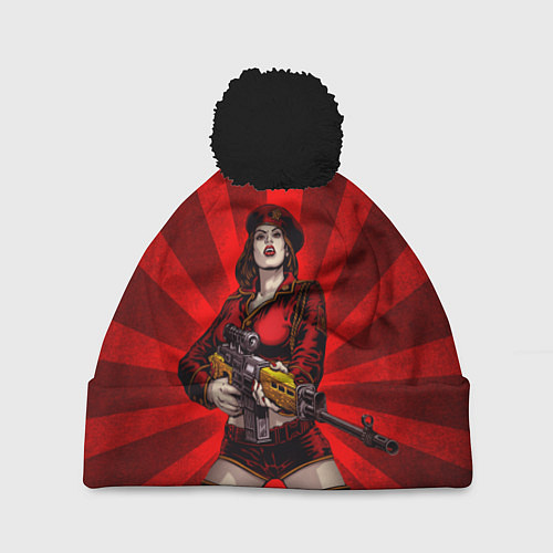 Шапка c помпоном Red alert girl / 3D-Черный – фото 1
