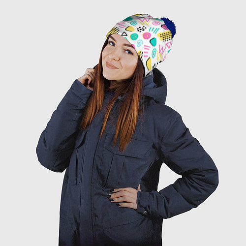 Шапка c помпоном Поп-арт / 3D-Тёмно-синий – фото 2