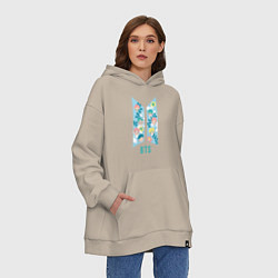 Толстовка-худи оверсайз BTS Army Floral, цвет: миндальный — фото 2