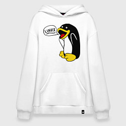 Толстовка-худи оверсайз Пингвин: Linux, цвет: белый