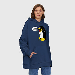 Толстовка-худи оверсайз Пингвин: Linux, цвет: тёмно-синий — фото 2