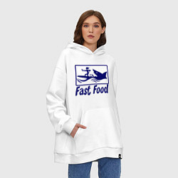 Толстовка-худи оверсайз Shark fast food, цвет: белый — фото 2