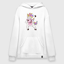 Толстовка-худи оверсайз Dabbing Unicorn, цвет: белый