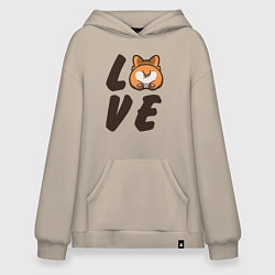 Толстовка-худи оверсайз Love Corgi, цвет: миндальный