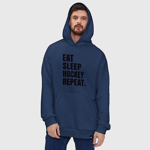 Худи оверсайз EAT SLEEP HOCKEY REPEAT / Тёмно-синий – фото 4