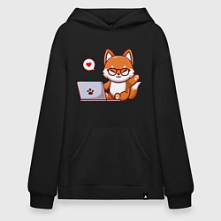 Худи оверсайз Cute fox and laptop