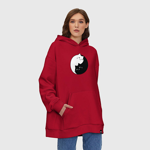 Худи оверсайз Инь Ян Котики / Красный – фото 3