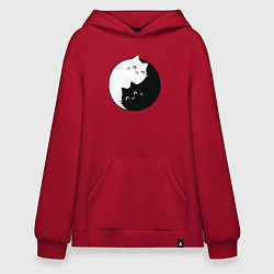 Толстовка-худи оверсайз Инь Ян Котики, цвет: красный