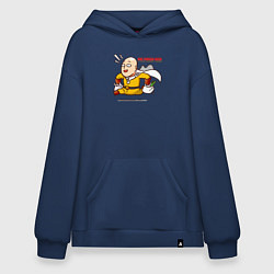 Худи оверсайз Счастливый Сайтама с пакетами продуктов One Punch-