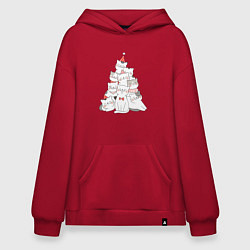 Толстовка-худи оверсайз НОВОГОДНЯЯ ЕЛКА ИЗ КОТОВ, цвет: красный