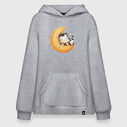 Толстовка-худи оверсайз Спящий бычок на месяце, цвет: меланж