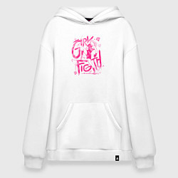 Толстовка-худи оверсайз GIRL FIGTH женская драка, цвет: белый