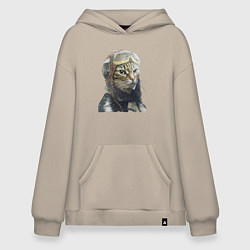 Толстовка-худи оверсайз Кот - пилот The pilot Cat, цвет: миндальный