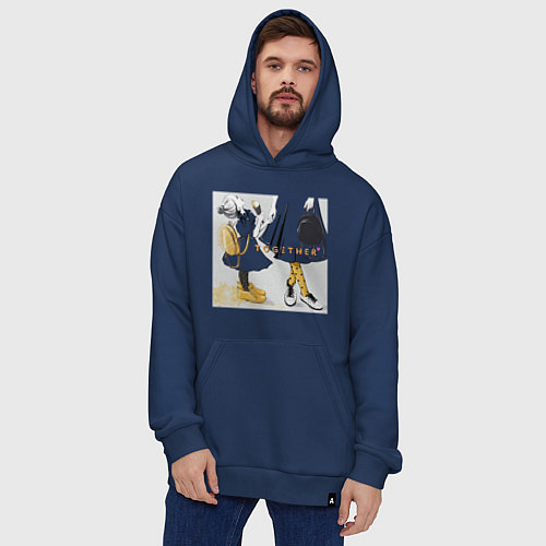 Худи оверсайз Мама и дочка с мороженым держатся за руки надпись / Тёмно-синий – фото 4