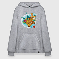 Толстовка-худи оверсайз TRAVEL AROUND THE WORLD, цвет: меланж