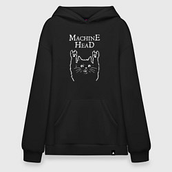 Толстовка-худи оверсайз Machine Head Рок кот, цвет: черный
